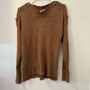 Brown sweater, boat neck, button detail
